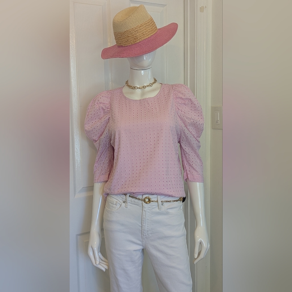 Light Pink Eyelet Kids Blouse Medium Resort Ready